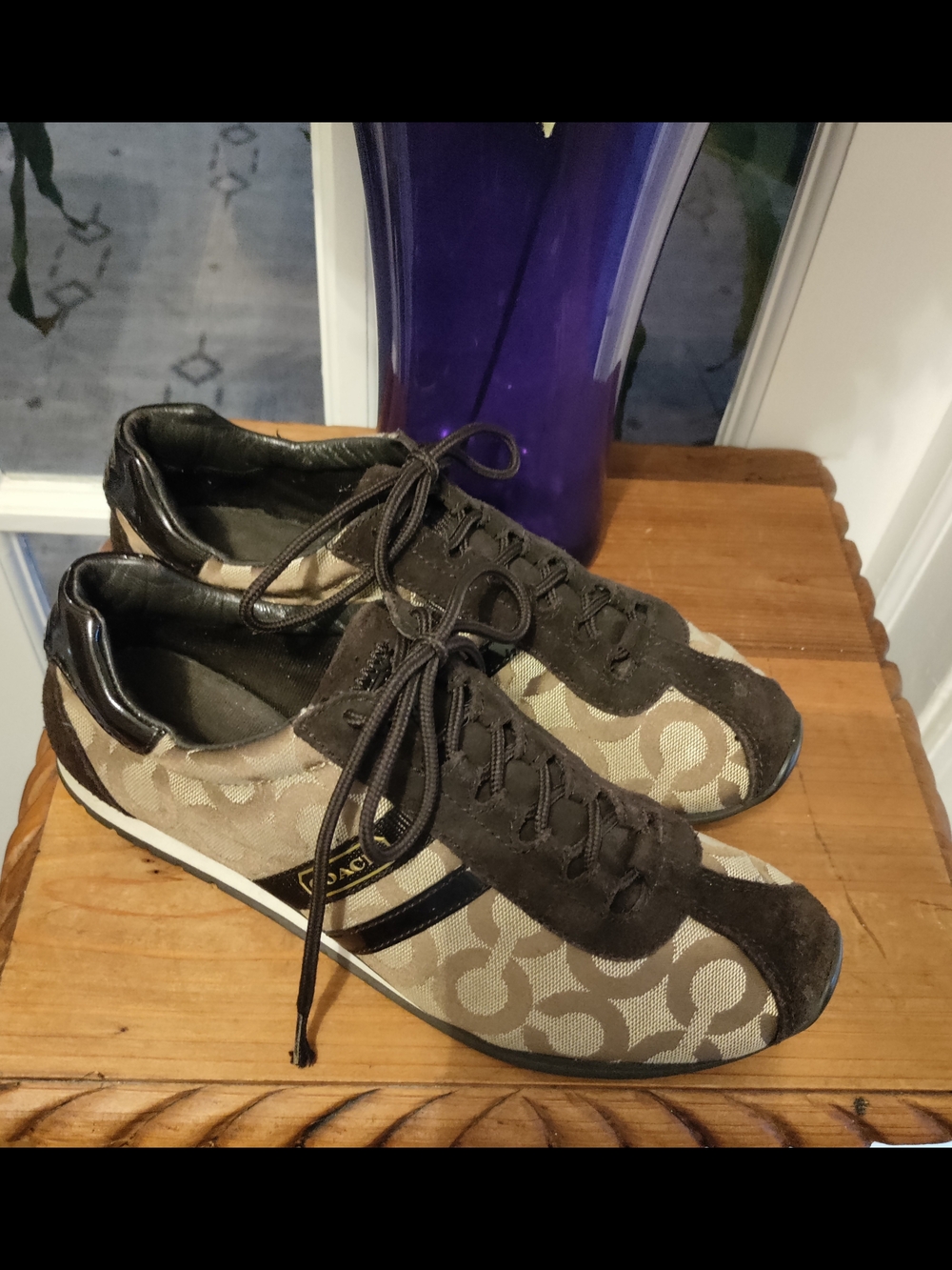 Coach Kathleen Y2K Signature Canvas Sneakers Women's 8.5M Brown Khaki Lace-Up - Picture 3 of 5